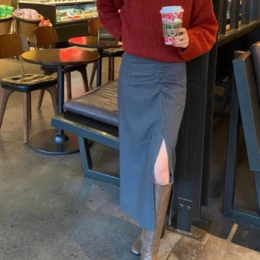 Korean Boutique Gray Midi Skirt